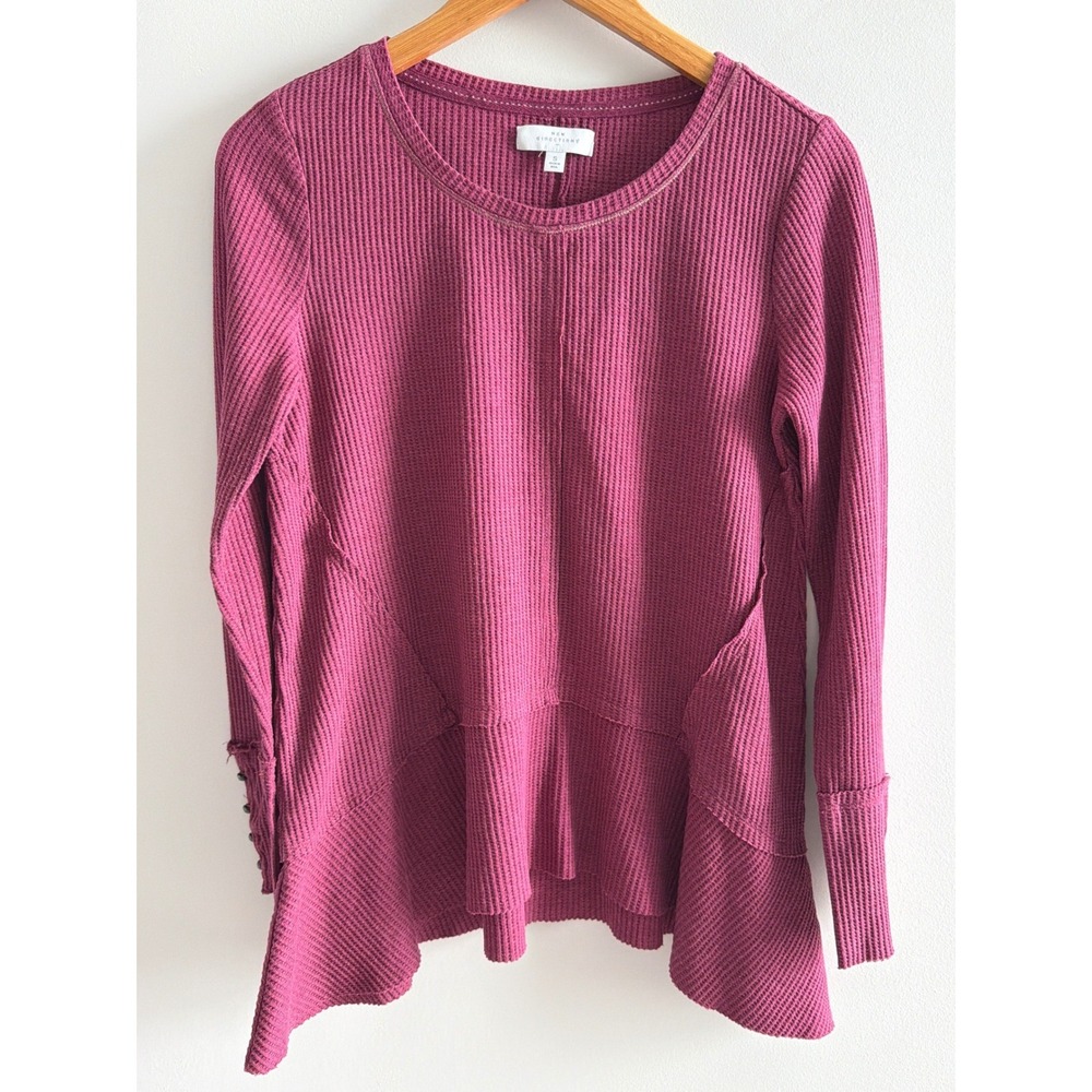 New Directions Womens Waffle Knit Thermal Peplum Top Berry Magenta Pink Small